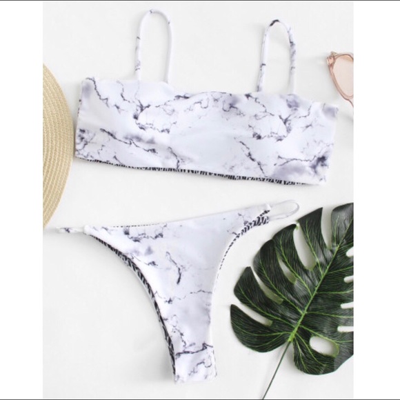 Other - Marble Print Padded Bandeau Bikini